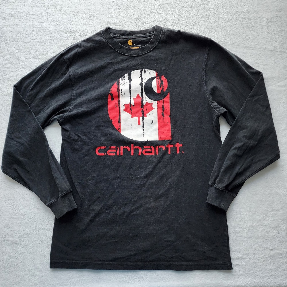 Carhartt Canada Flag Graphic Long Sleeve Shirt Mens Small Black Original Cotton